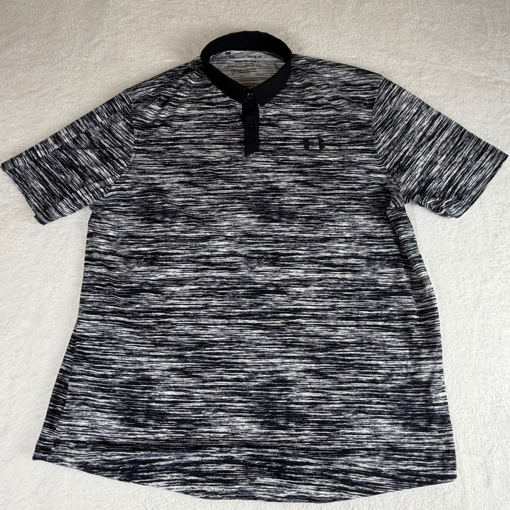 Under Armour Mens Large Iso-Chill Polo Shirt Black White Golf Performance